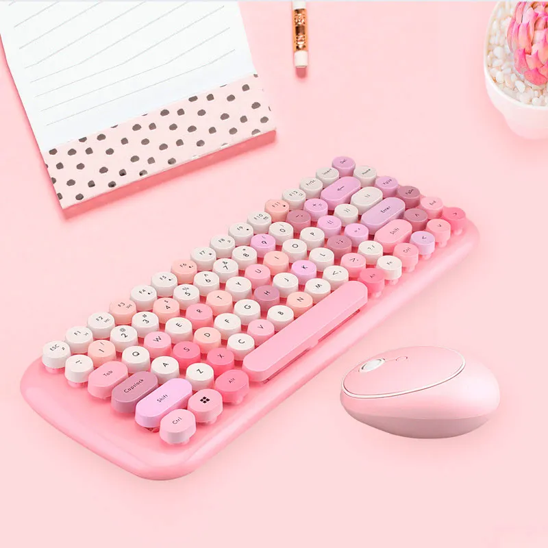 Desktop Wirless Bluetooth Keyboard And Mouse Combo 84 Keys Waterproof Retro Punk Gaming Keyboards For PC MAC