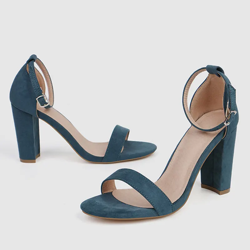 GENSHUO с ремешком на щиколотке, однотонные высокий толстый каблук римские сандалии с открытым носком на высоком каблуке; на плоском квадратном каблуке; Для женщин обувь босоножки черного и белого цвета - Цвет: Синий