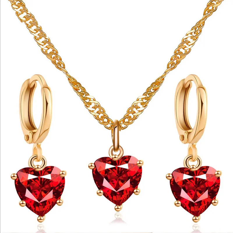 Love Necklace Earring Set Heart-shaped Crystal Zircon Female Jewelry Temperament Classic Wedding Party Female Earring Necklace