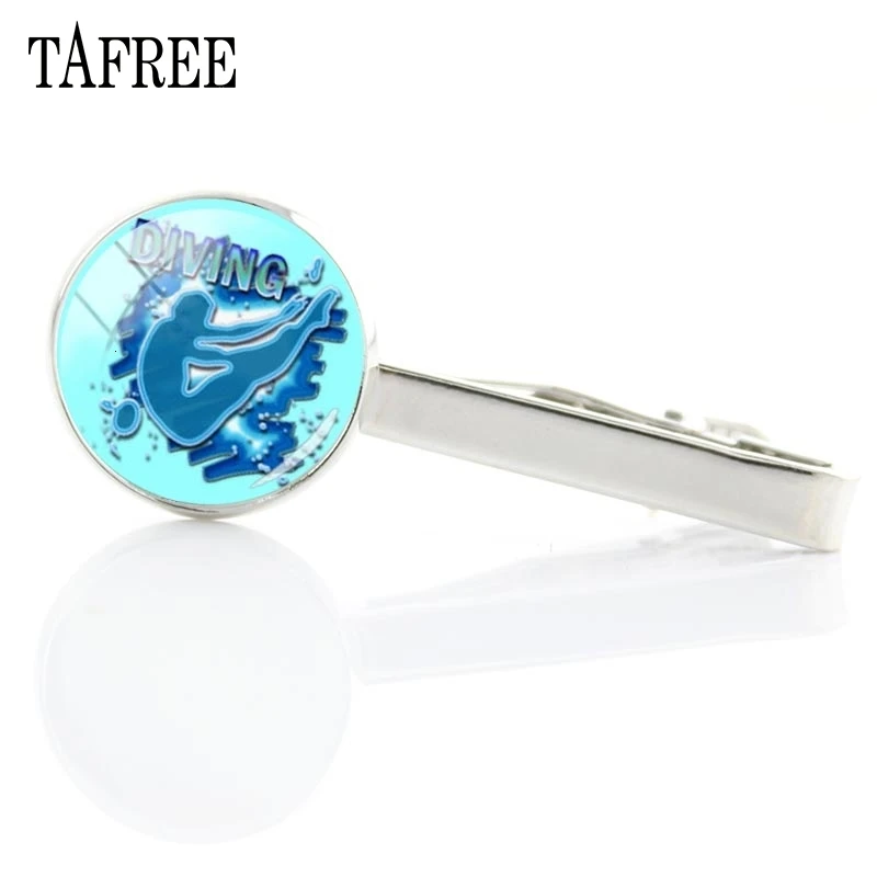 TAFREE, изысканный Популярный спортивный стиль, клипса для галстука для дайвинга, клипса для галстука, стеклянный кабошон для отдыха, мужские зажимы для галстуков, подарки, ювелирные изделия DV04