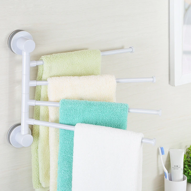 

4 Arms Towel Holder Rotating Towel Bar Creative Bathroom Kitchen Wall-Mounted Towel Hanger Rail Plastic Suction Cup Towel Rack