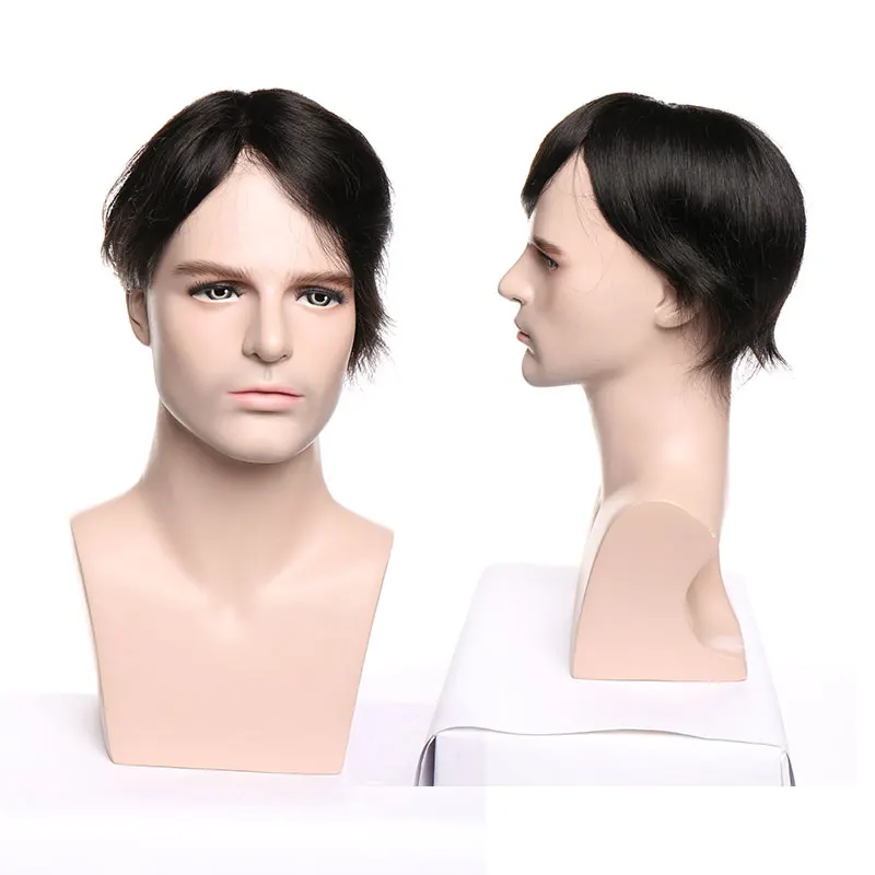 SEGO 6''x8" Straight Real Human Hair Men Toupees Non-Remy Mono&PU Thin Skin Hairpiece Wig Replacement System For Indian Men Hair