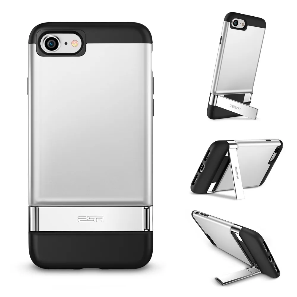 Silver Чехол для iPhone X ESR, металлический чехол с подставкой, вертикальная и горизонтальная подставка, Жесткий Чехол-бампер из поликарбоната для iPhone 7, 8 Plus, Fundas Coque - Цвет: Silver