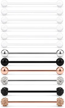 

Industrial Barbell 14G 12Pcs Clear Acrylic Earring Retainer Surgical Steel Helix Conch Cartilage Ring Body Piercing Jewelry