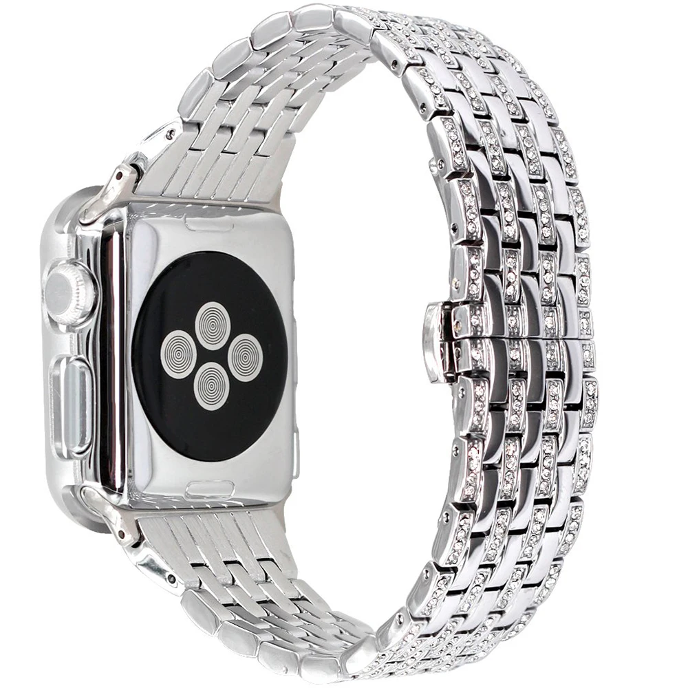 Роскошная рифленая нержавеющая сталь металлический ремешок для Apple Watch 38 мм 42 мм 40 мм 44 мм семь бусин стальной ремешок Iwatch серии 5 4 3 2 1