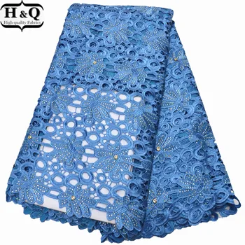 

Sky Blue Lace Nigerian Guipure Cord Lace Fabric 5 Yards/Pieces African Water Soluble Lace Fabric Hollow Out Lace For Party Gown