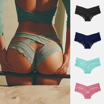 

Sexy Lace Low-waist Panties Cross Strap Solid Underwear For Women Girl Lingerie G String Panties Back Hollow Briefs