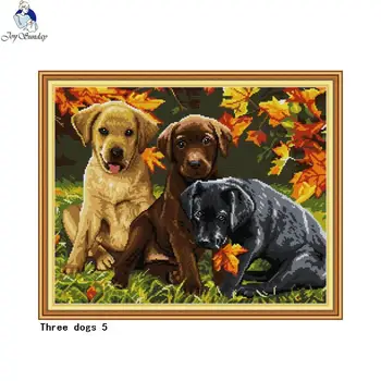 

Three Puppy (5) Count Cross Stitch Kit Wholesale 14ct 11ct Canvas Print Kit DIY Animal Pattern Hand Embroidery Needlework Set