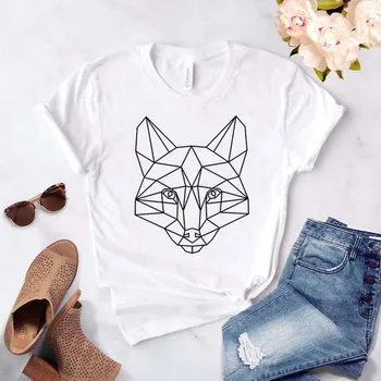

2020 Summer Women tshirt geometric fox Print Casual T-shirt O-Neck Short-sleeved Funny t-shirt Gift Lady Girl Top Tee