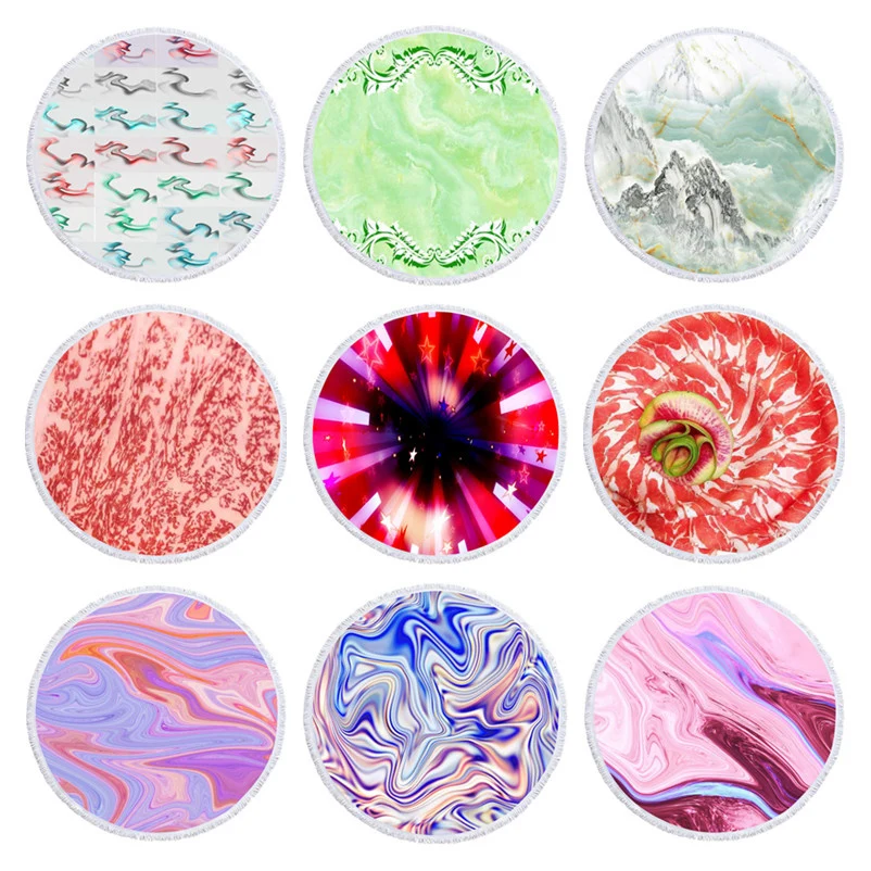 

Marble Round Beach Towel for Adult Colorful Quicksand Pattern Large Microfiber Shower Bath Towel Swimming Cover Yoga Mat