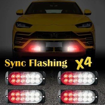 

Beacon Strobe Light Warning Hazard Flash Bar Red White 260K-6000K 4pcs Car