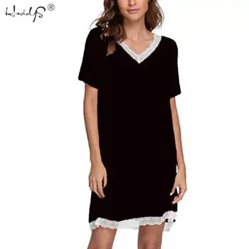 

Summer Nightgown Womens Cotton Night Dress Shirt for Sleeping Sleepwear Short Sleeve Lace Sleep Shirts Ladies Homewear Nightwear