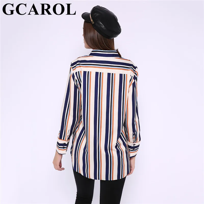 GCAROL, новинка, Женская Длинная блузка в полоску, 30% хлопок, контрастный цвет, OL, модная рубашка, весна, осень, зима, базовая, большие размеры, топы, одежда