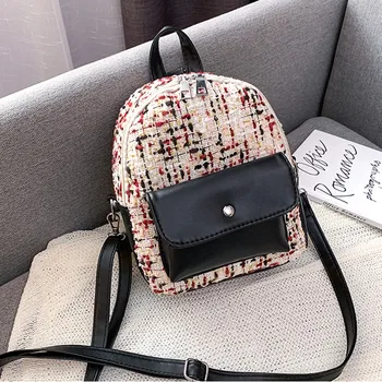 

backpack Fashion Women's Outdoor Simple Zipper Contrast Color Wool Backpack Travel Bag mini gils School Bags рюкзак женский