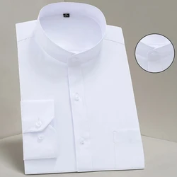 Men's Stand Collar Long Sleeve Slim Fit Soft Comfortable Social French Cuffs Dress Shirts Men Party Wedding Male Tuxedo Shirts