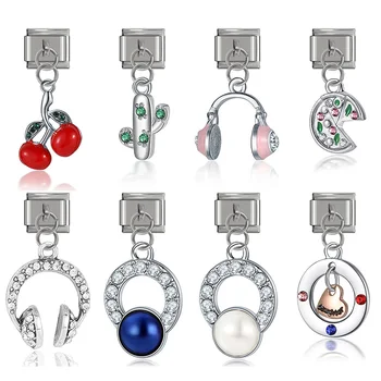 

Hapiship New Original Daisy Cherry Pizza Coconut Trees CZ Italian Charm Fit 9mm Bracelet Stainless Steel Jewelry Making DJ158