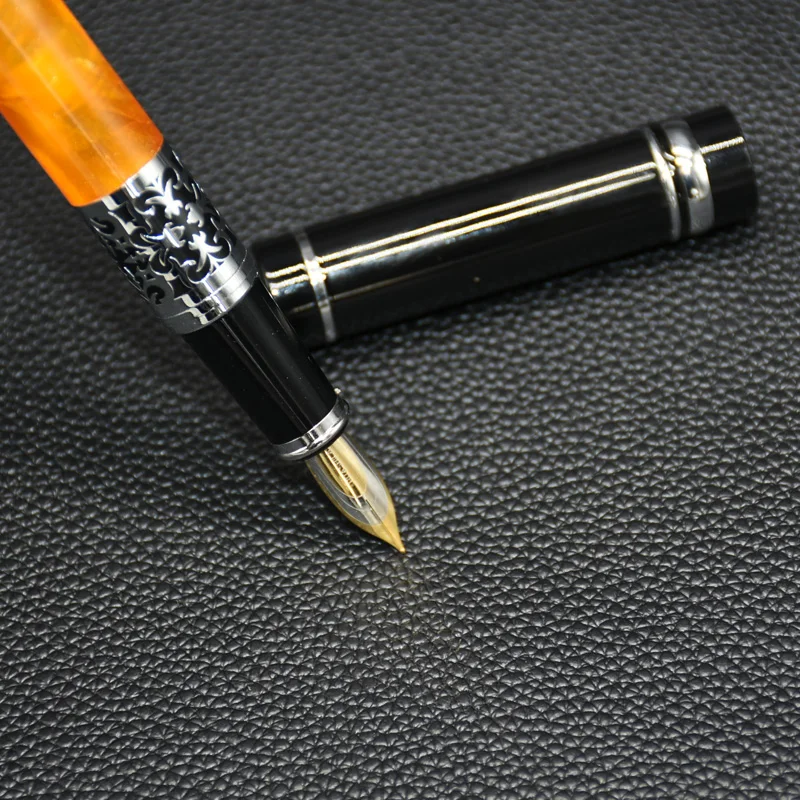 Fountain Pen Calligraphy Pen 1PC Black-Orange Silver Flower Amber 0.5mm standard Nib Fountain Pen School Supplies Calligraphy Pen Business Sign Ink