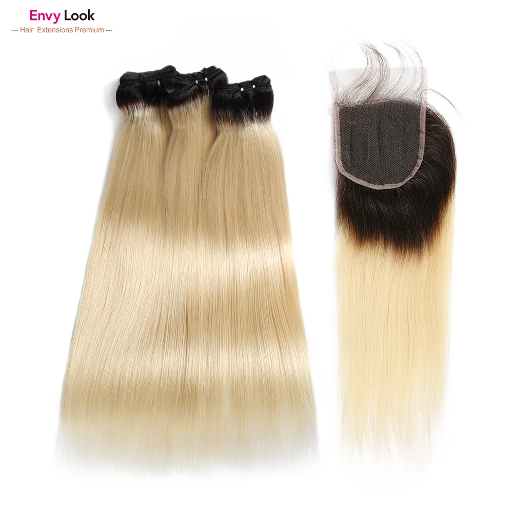 Envy Look 100% человеческие волосы ombre 1b 613/блондированные прямые 3 пряди с 4*4 кружевной