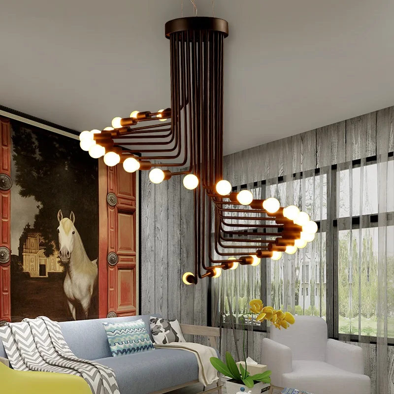 Modern LED chandelier living room lighting Nordic bar cafe lighting restaurant industrial retro spiral staircase chandelier