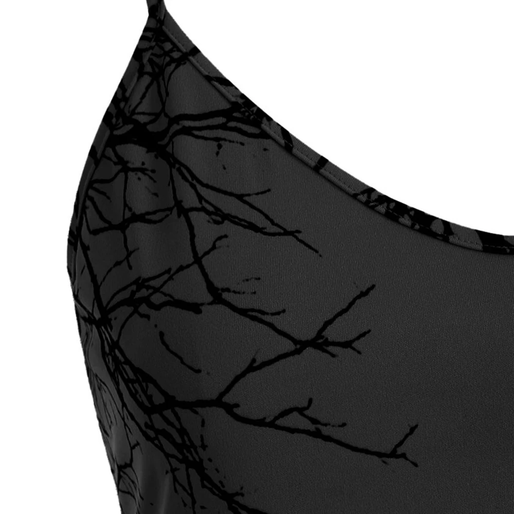 ROSEGAL Plus Size Tree Print Sequin Halloween Cami Dress Spaghetti Strap Tree Cami Dress Mid-Calf Sleeveless A-Line Casual Dress