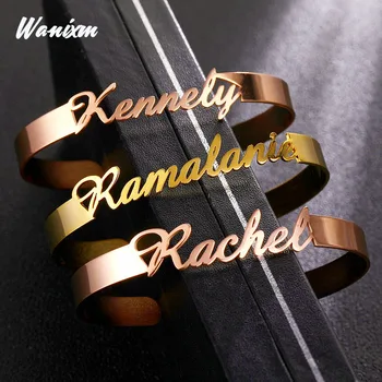 

Custom Name Cuff Bracelet Bangle Jewelry Set Personalized Gold Stainless Steel Bangles for Women 2020 Nameplate Charms Bracelets