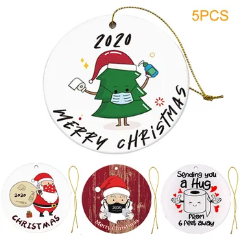 

6pcs/set Round DIY Wooden Hanging Pendant Carft Yard Door Window Dancing Christmas Decorations Gift Home Ornaments Santa Claus
