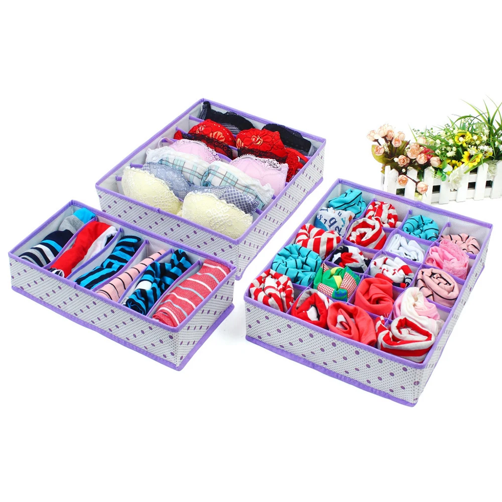 3pcs purple Juneiour нетканый органайзер для шарфов, носков и бюстгальтеров ящик для хранения ящика Органайзер Ящики для нижнего белья бюстгальтер для домашнего хранения - Цвет: 3pcs purple