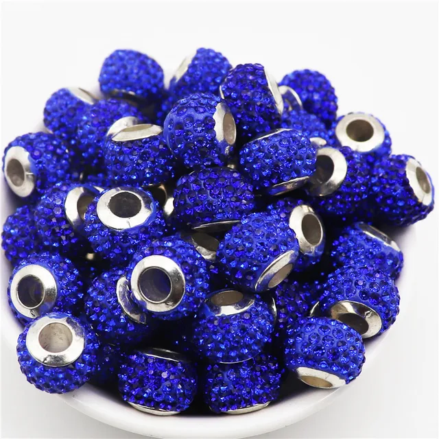 20Pcs New Assorted Color Luxury Rhinestone Large Hole Spacer Fit Pandora Charms Bracelet Hair Beads for Women DIY Jewelry Making Big Luxury Color 6