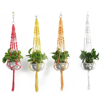 

macrame Hanging Basket Gardening Color Nylon Woven Flower Pot Net Bag Hanging Basket Boho Hand-woven Net Bag Multicolor