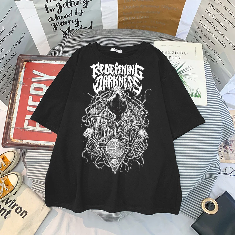 Summer Goth Female Tee Aesthetic Loose men and womenT-shirt Punk Dark Grunge Streetwear gothic Top T-shirts Harajuku y2k Clothes black t shirt for men