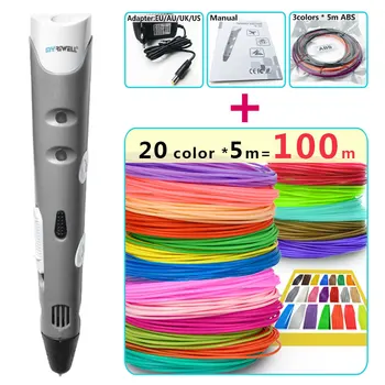 

myriwell 3d pen + 20 Colour * 5m ABS filament(100m),3 d pen 3d model,Creative 3d printing pen,Best Gift for Kids creative,pen-3d