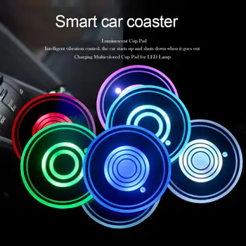 

2Pcs LED Cup Holder Light Mats Bottle Coasters Rechargeable RBG Color Light Auto Car Cup Coasters Drinkings Holder Mat