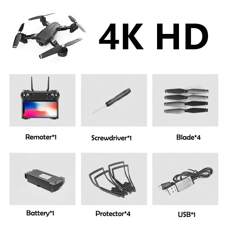 Универсальный Дрон 4K Дрон с WiFi FPV 4 K/720 P двойная камера оптический поток Квадрокоптер складной селфи Дрон VS XS816 SG106 M70 E58 E520 - Цвет: BK 4K