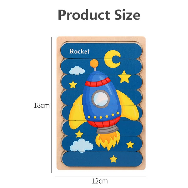 Puzzle 3D Dupla Face de Madeira para Crianças
