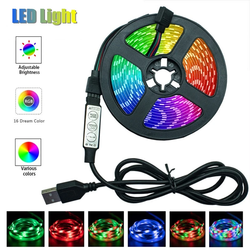 Tira luces LED RGB 2835, decoración, 3 teclas, Cable cinta de lámpara Flexible, diodo DC5V, retroiluminación de cinta de iluminación de 5M|Tiras LED| - AliExpress