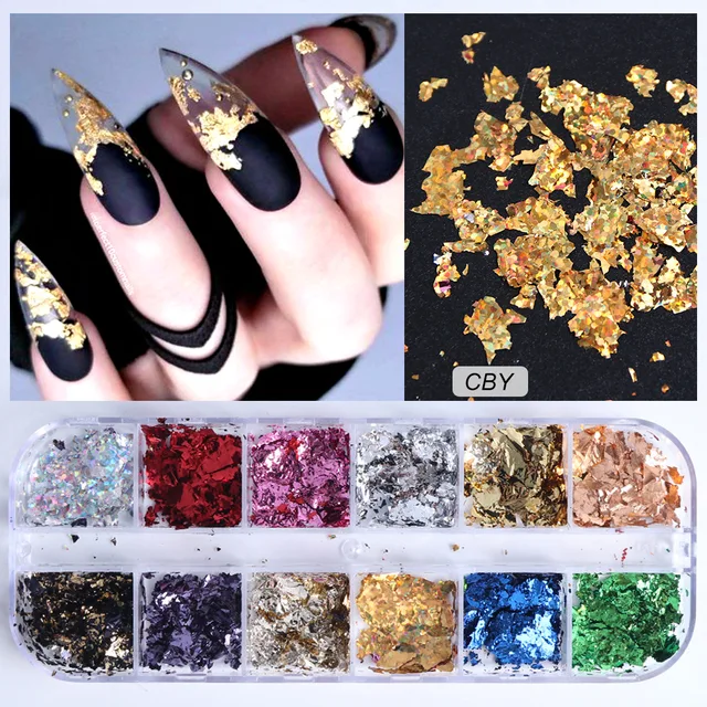 8Types of Platinum Shredded Tin Foil Nail Art Glitter Sequins Gold Silver Platinum Shredded Paper Foil Nail Art Deco Jewelry CBY
