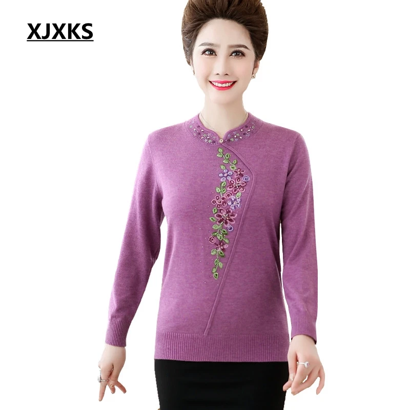 

XJXKS Plus Size Sweater Women Emboridery Pull Femme Hiver Knitted Sweaters Winter Clothes Women Jumper Oversized Sweater