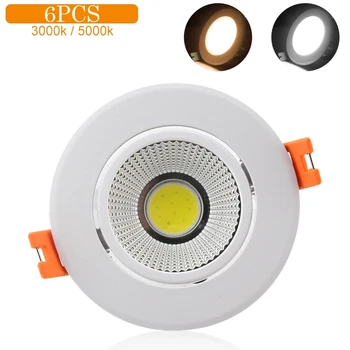 

Original 6Pcs 3000K 5000K Warm/Cool COB Ceiling Recessed Spotlight Angle Adjustable Home Decor LED Night Light Lamp