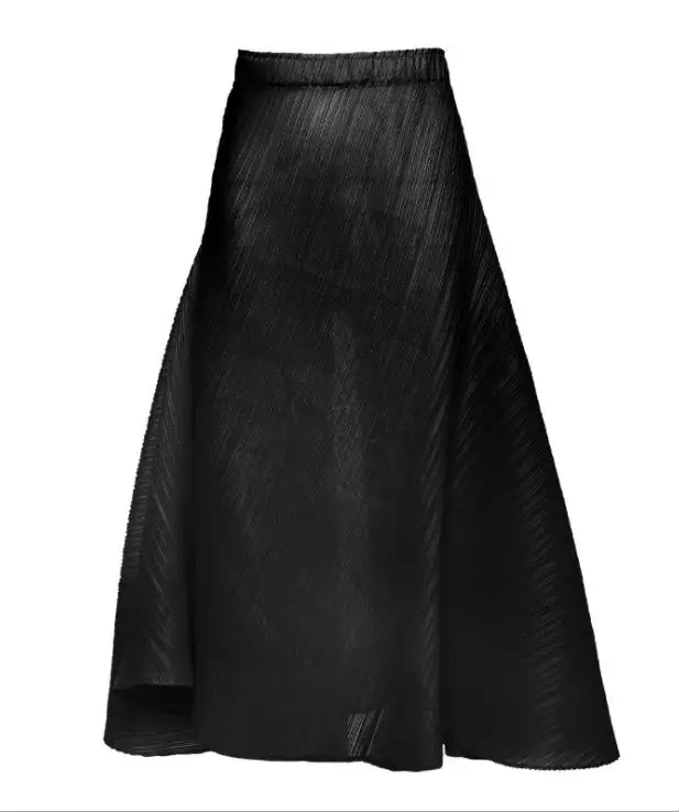 Черный MIYAKE Высокая талия трапециевидной формы юбка женская летняя новая дикая тонкая для похудения высокая эластичная сумка бедра юбка - Цвет: Черный