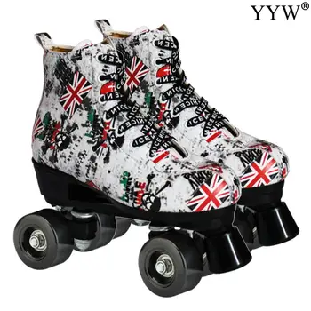 

Microfiber Roller Skates Double Row 4 Wheels PU Skating Shoes Sliding Inline Skates Roller Sneakers Training