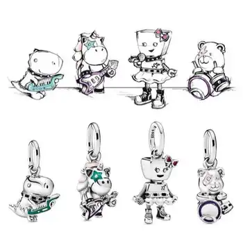 

925 Sterling Silver Bead Bella Bot Punk Band Pendant Charm Fit Pandora Bracelets & Necklace Women Diy Jewelry