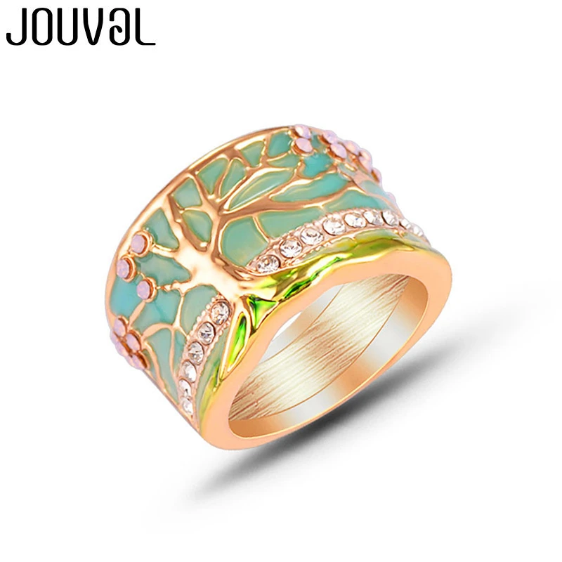 Jouval, роскошное кольцо в форме Древа Жизни, с кристаллами, в стиле бохо, панк, большие, широкие, золотые кольца на палец для женщин, для свадьбы, помолвки, модное ювелирное изделие