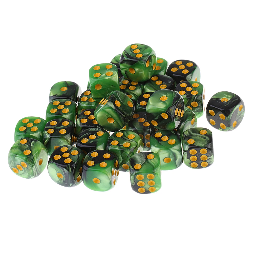 30 Pieces Acrylic 6-sided Spot Dice D6 w/ Iron Box for Party Bar Table Board Game