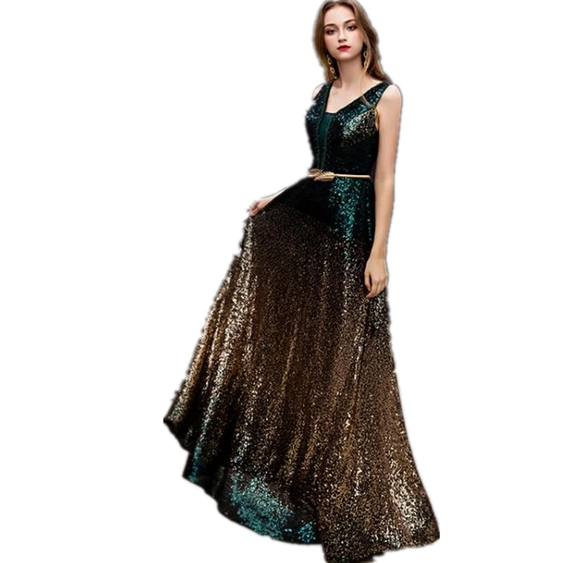 

Hot New Gradient Color Hosting Banquet Choir Performance Costume Annual Meeting Slim Sequin Evening Dress Performance Costume