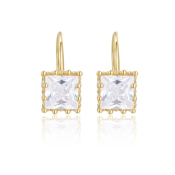 

JIAN Crystal Square Stud Earrings for Women Golden Shining Trendy Korean Style Fashion Party Jewelry Wedding Statement Earrings