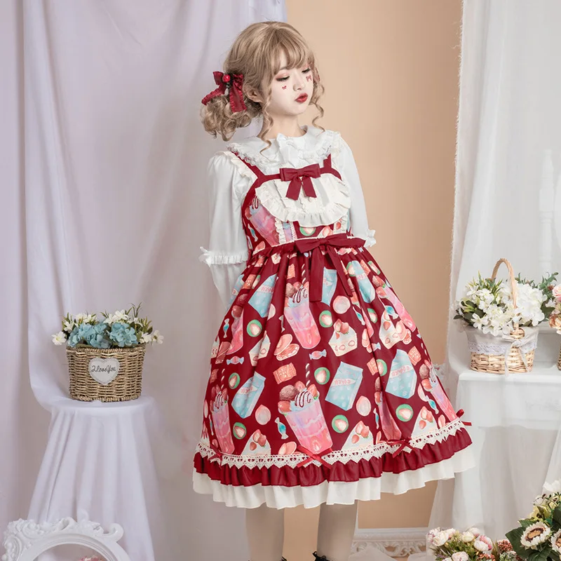 

Palace princess tea party sweet lolita dress cute printing bowknot high waist victorian dress kawaii girl jsk loli cosplay