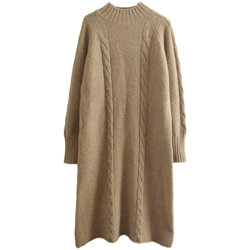 Han edition dress pure color will thicken new winter half a turtle neck twist cultivate one's morality render knitted dress