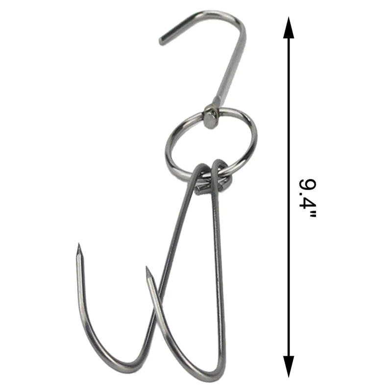 3 PCS 9.45" Stainless Steel Double Meat Hooks Roast Duck Bacon Shop Hook BBQ Grill Hanger Cooking Tools Accessories