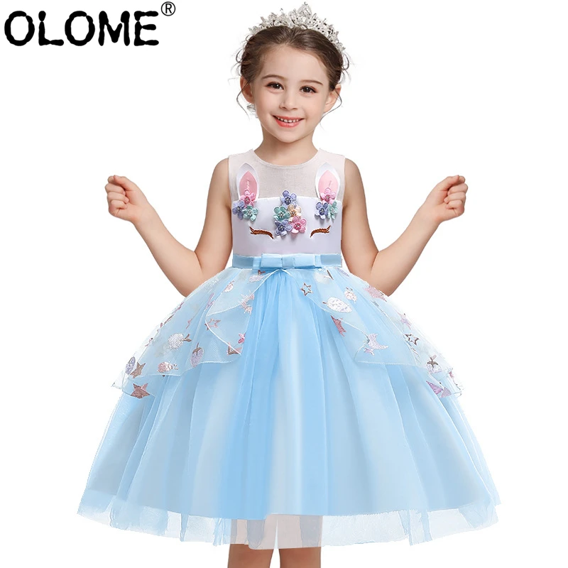 

Unicorn Dress for Baby Girls Flower Princess Gown Kids Summer Clothes Toddler Girl Birthday Party Dress OLOME Bridesmaid Clothes