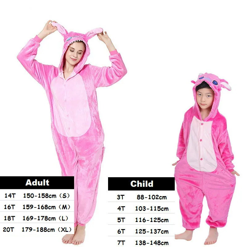 pink stitch Одежда для маленьких девочек; пижамы с единорогом для мальчиков; зимние женские фланелевые пижамы с капюшоном в виде панды кигуруми; пижамы для детей - Цвет: pink stitch